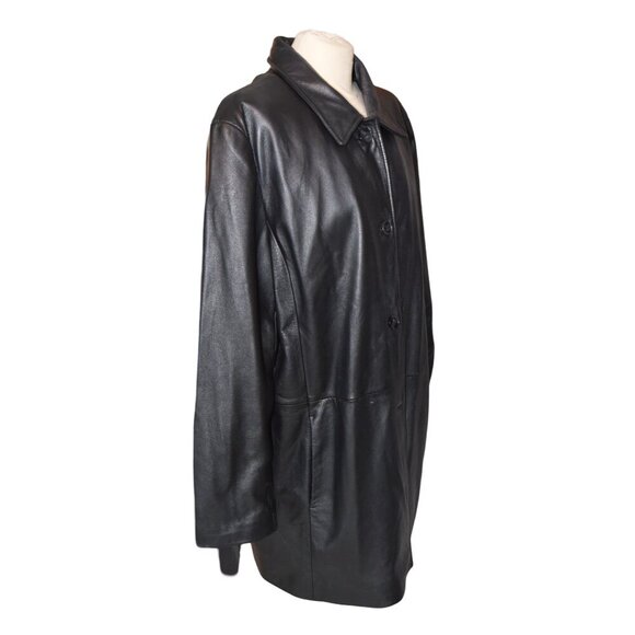 Vintage 90s Y2K Worthington Leather Button Down Black Leather Jacket Size XL - Picture 4 of 11